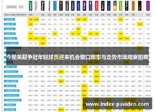 今晚英超争冠年轻球员迎来机会窗口赔率与走势市场观察前瞻 今晚英超争冠年轻球员迎来机会窗口赔率与走势市场观察前瞻
