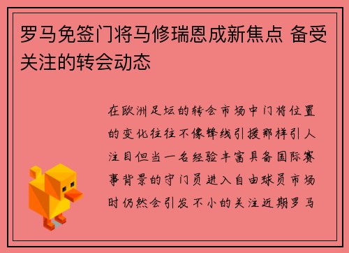 罗马免签门将马修瑞恩成新焦点 备受关注的转会动态